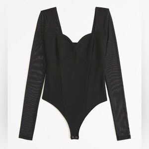 Abercrombie & Fitch Long-Sleeve Mesh Crepe Sweetheart Bodysuit – Size XS
